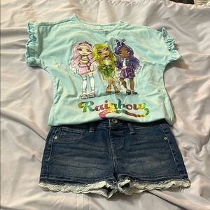 Rainbow Blue T-Shirt and Denim Shorts Set